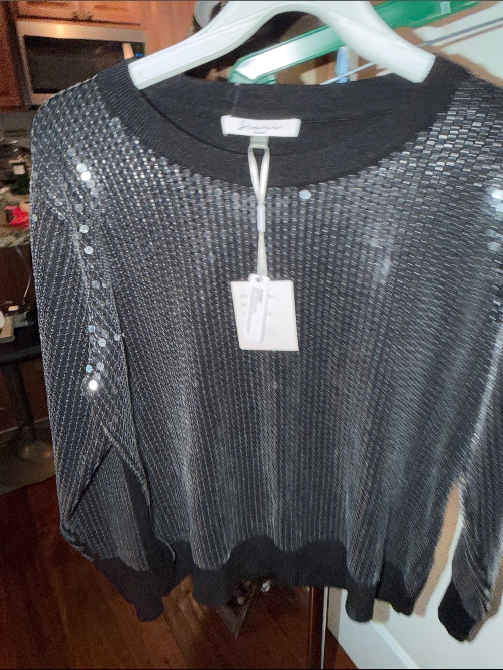 Black Sequin Knit Pullover Sweatshirt - Elegant Sparkle